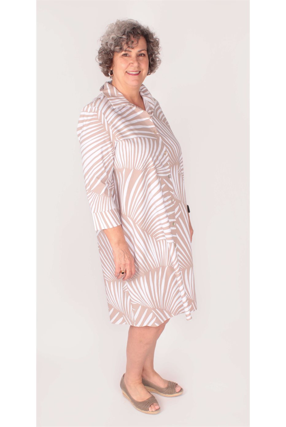 Robe chemisier en popeline extensible à imprimé tropical